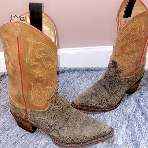 🚫SOLD🚫 Vtg Justin Boots 2toned suede leather midcalf ladies cowboy boots 8.5B - Picture 5 of 14